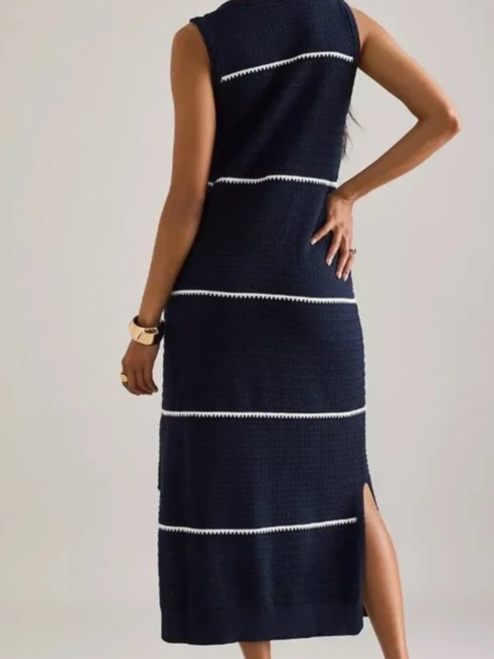 Varley Navy/white Scott scoop neck midi dress size medium - Picture 3 of 8